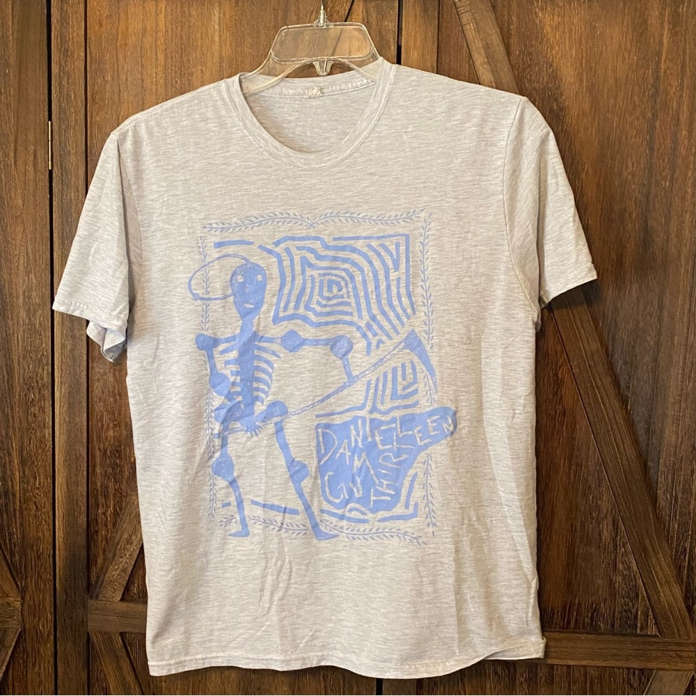 Daniel Gum Light Gray Tee with Blue Skeleton Graphic